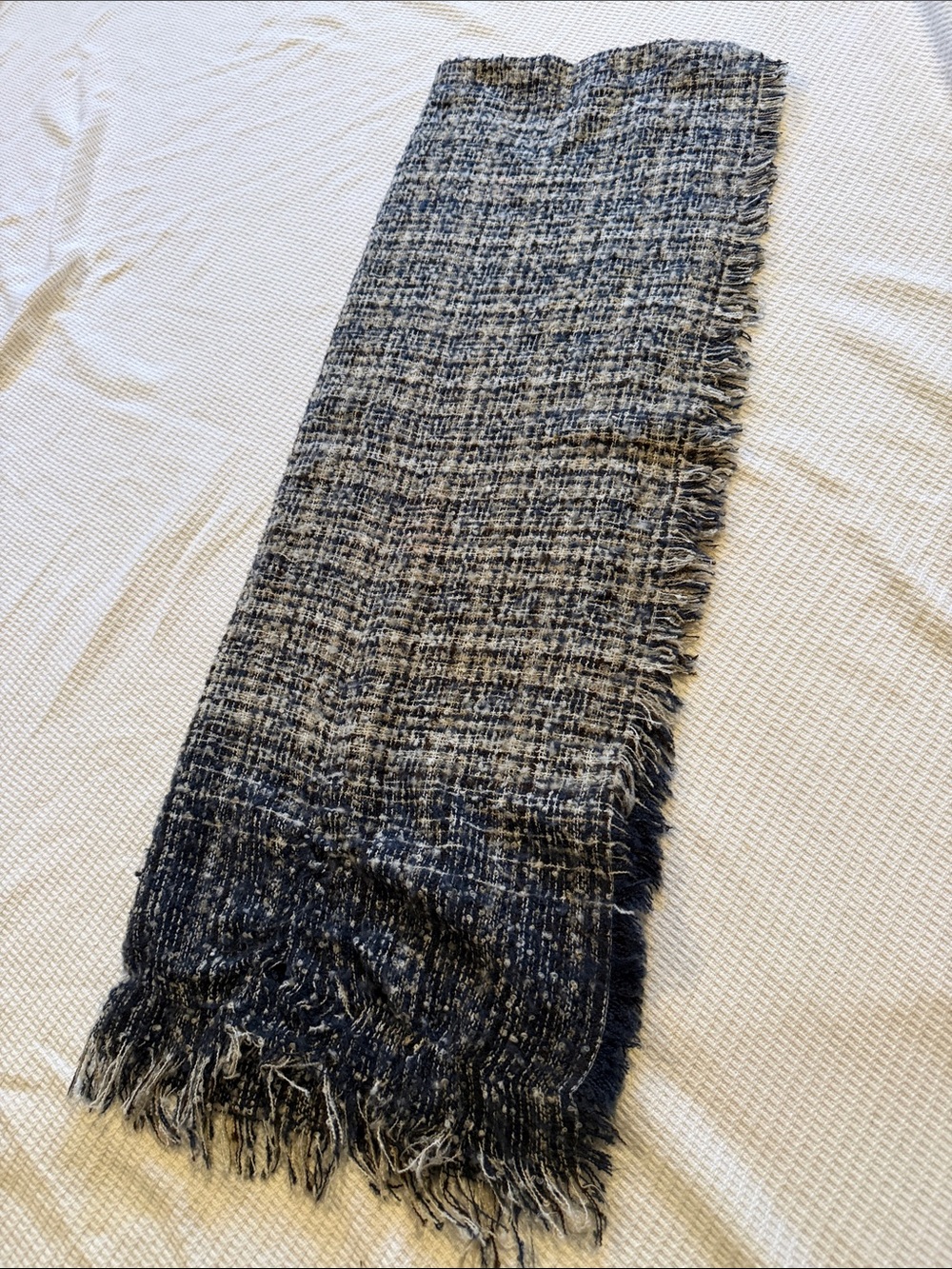 Cozy Navy and Cream Woven Fringe scarf Blanket-style from stitch fix